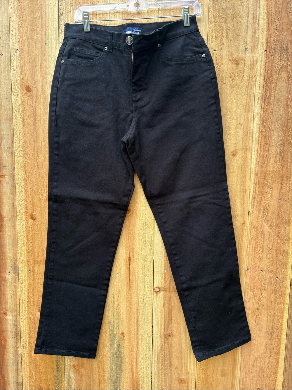 Basic Editions Black High-Rise Tapered Mom classic 5 pocket Jeans 8 short